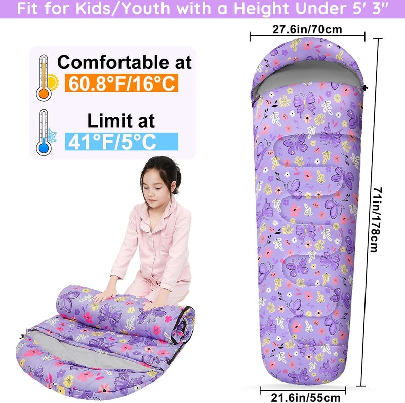 FIOBEE Kids Sleeping Bag for Girls Boys 3 Season Warm & Cool Weather Youth Camping Sleeping Bags with Backpacking Bag Waterproof for Traveling Hiking Indoor Outdoor Camping Essentials - Image 2